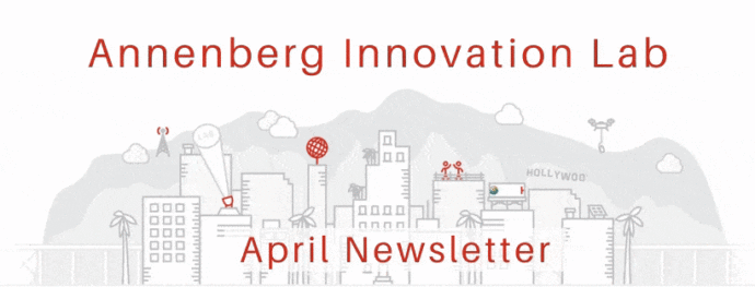 animated LA city skyline with the words "April Newsletter"